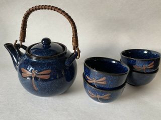 Teavana Teapot 4 Cups Midnight Blue Porcelian Dragonfly