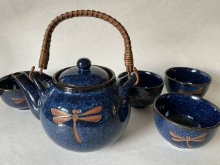 Teavana Teapot 4 Cups Midnight Blue Porcelian Dragonfly 2