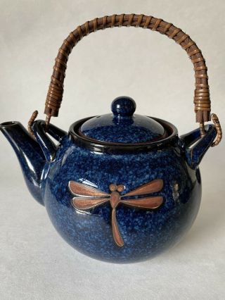 Teavana Teapot 4 Cups Midnight Blue Porcelian Dragonfly 3