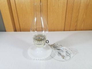Vintage White Milk Glass Clear Chimney Hurricane Boudoir Bedroom Lamp