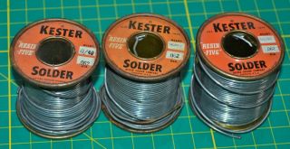 3 Vintage Kester 60/40 Resin Five Core Solder.  062 2lb 7oz