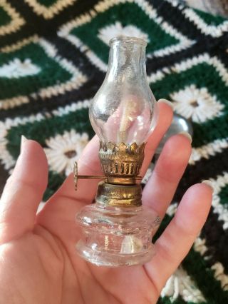 Small Clear Glass Oil Lamp 4” Taiwan Vintage W/ Wall Mount.