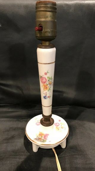 Vintage Porcelain Table Lamp Hand - Painted Rose Floral Shabby Chic 11 " W/out Bulb
