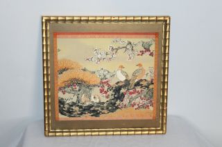 Vintage Chinese Japanese Needlepoint Thread Art Birds Of Paradise Flowers Trees