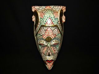 Vintage Indonesian Bali Handmade Carved Wood Painted Woman Face Mask Style Decor