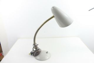 Vintage Single Socket Gooseneck Desk Lamp Light Heavy Base Grey Metal