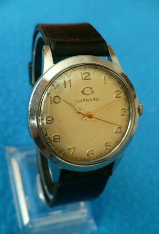 Vintage 1960s Garrard 17 Jewel All Stainless Steel Mens Presentation Wrist Watch