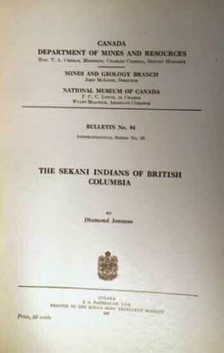 The Sekani Indians of British Columbia by Diamond Jenness—Nice 1937 Canadian PB 2
