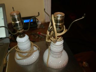 2 Vintage Hobnail Milk Glass Bedside Lamp No Shades