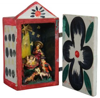 South American Nativity Composition Diorama Shadow Box Vintage Folk Art Jesus 5 "