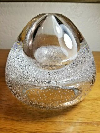 Heavy Hand Blown Clear Bubbles Art Glass Oil Lamp Burner Holder Paperweight 4.  5