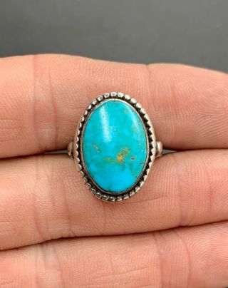 Vintage Navajo Southwestern Sterling Silver Blue Spiderweb Turquoise Ring 4.  75
