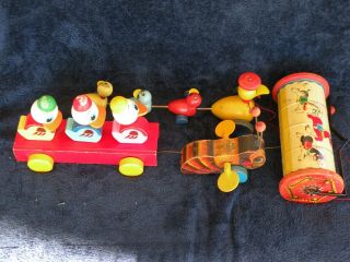 4 Vintage Wooden Pull / Push Toy 1950s