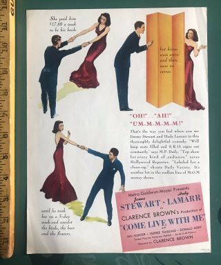 1930S Vintage Kapralik Print James Stewart Hedy Lamar COME LIVE WITH ME 2