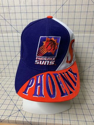 Vintage Phoenix Suns Wrap Around Style Spellout Snapback Hat Twill Big Logo Nba
