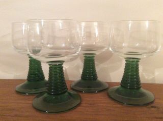 Vintage Luminarc Green Wine Hock Glasses Beehive Stem