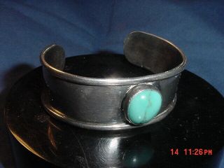 Vintage Navajo Indian Silver Bracelet With One Turquoise Stone