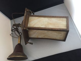 Vintage Antique Slag Glass Mission Arts And Crafts Hanging Lantern Fixture Light