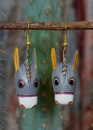 Alebrije Burro Donkey Earrings By Ana Xuana Handmade Oaxaca Mexico Folk Art