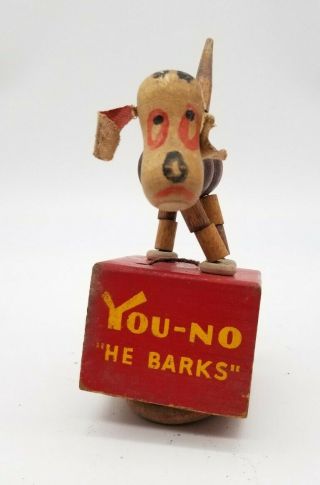 Vintage Dancing Dog Wooden Push Button Play Toy Collapsible Parts Or Restore
