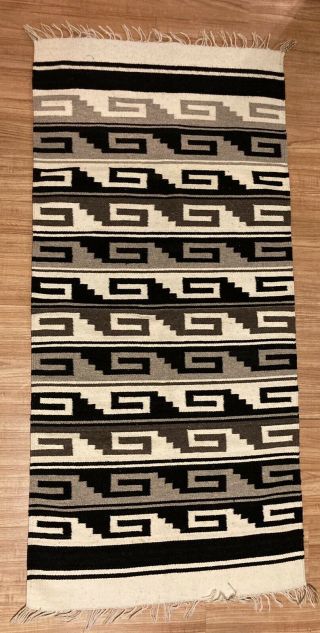 Vintage Navajo Style Rug Weaving Wave Spiral Motif Mexican Origin Likely