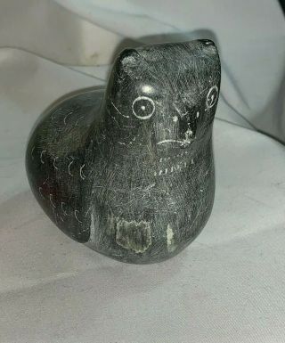 Vintage Eskimo Art Inuit Carved Soapstone Bird Owl? Figure Numbered