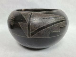 Large Old 1920s San Ildefonso Black Pottery Bowl Native American Indian