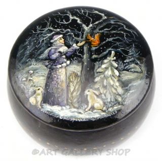 Fedoskino Russian Lacquer Box Snow Maiden Winter Fairy Tale Girl Artist Signed