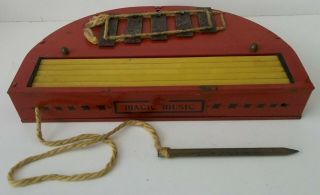 Vintage Wolverine Toys Metal Tin Red Magic Music Xylophone With Stick On String