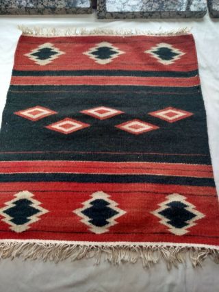 Vintage Navajo Wool Hand Woven Saddle Blanket,  Rug Native American 22 " X 26 " Q2
