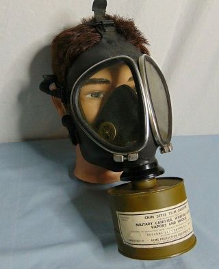 Gas Mask Military Vintage Acme Full Vision Face Piece 6 Chin Style Canister 2