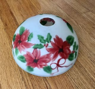 Vintage Frosted Glass Reverse Hand Painted Floral Lamp Shade - Red Green