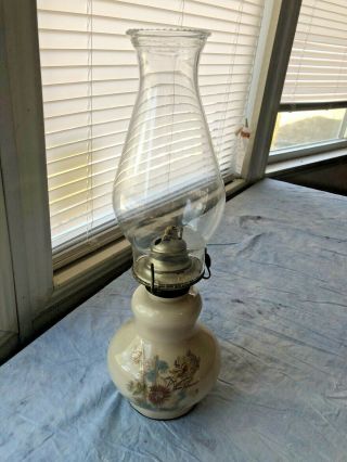 Vintage Kaadan Ltd.  Glass Hurricane Oil Lamp Floral Painted Base