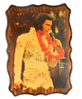 Vintage Elvis Presley Lacquered Picture On Wood Plaque Wall Decor 22 " Tall