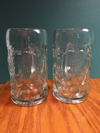 2 - Vintage 1 Liter Hofbrauhaus Muchen Dimple Glass Beer Mug