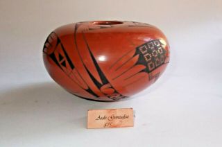 Vintage Mata Ortiz Clay Pot/olla - Vase - Signed Aide Gonzalez - Black On Brown