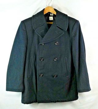 United States Navy Vintage 100 Wool Pea Coat Size 40 Small Navy Blue