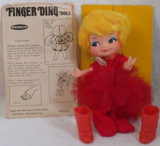 1969 Remco Finger Ding Doll " Betty Ballerina " W Tutu On Card W Directions