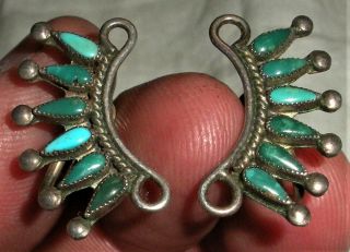 Vintage C.  1940 Zuni / Navajo Petit Point Turquoise Sterling Silver Earrings Vafo