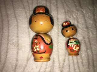 Vintage Kokeshi Painted Wooden Bobblehead Family Of 6 Figures 3
