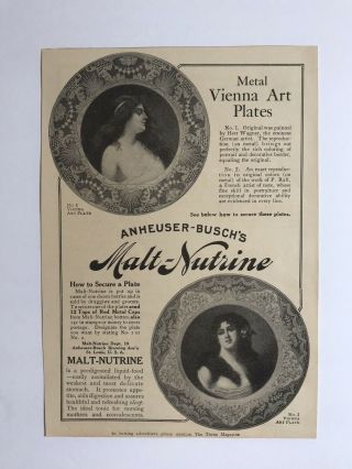 Anheuser - Busch’s Malt - Nutrine Advertisement For Metal Vienna Art Plates 1905