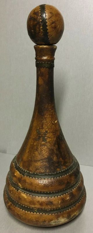 Italian Hand Tooled Leather Wrapped Decanter Bottle Vintage Mid Century
