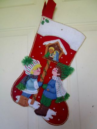 Vintage Bucilla Miracle Of Xmas Felt&sequin&beaded Nativity Scene Stocking