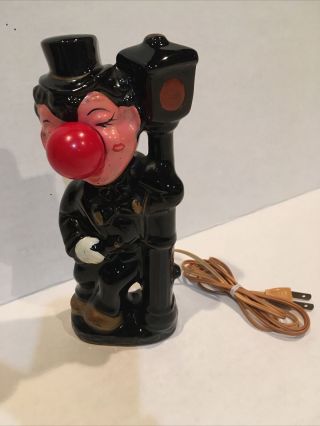 Vintage Drunk Hobo Clown With Lamp Post Lighted Up Red Nose Great For Man Cave