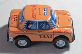 Vintage Tin Toy Sanko 3 " Friction Yellow Cab Taxi Mercedes Car Made In Japan