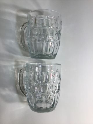 Set Of 2 Vintage Dimpled Glass Beer Mugs Pint Pub Mugs