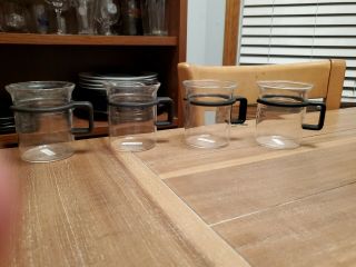 Set 4 Vintage Bodum Black Handle Bistro Glass Coffee Mugs Espresso Picard