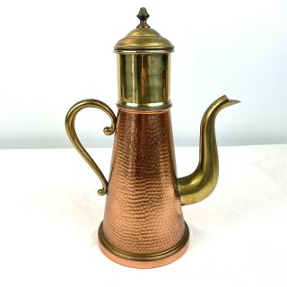 VTG Hammered Copper & Brass Teapot Coffee Pot Early 20th Century Origin Unknown 2