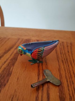 Vintage Tin Litho Wind Up Toy Bird With Key - Ms 029 Made In China