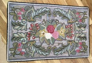 Vintage Claire Murray Hand Hooked Wool Rug Floral 23 X 36